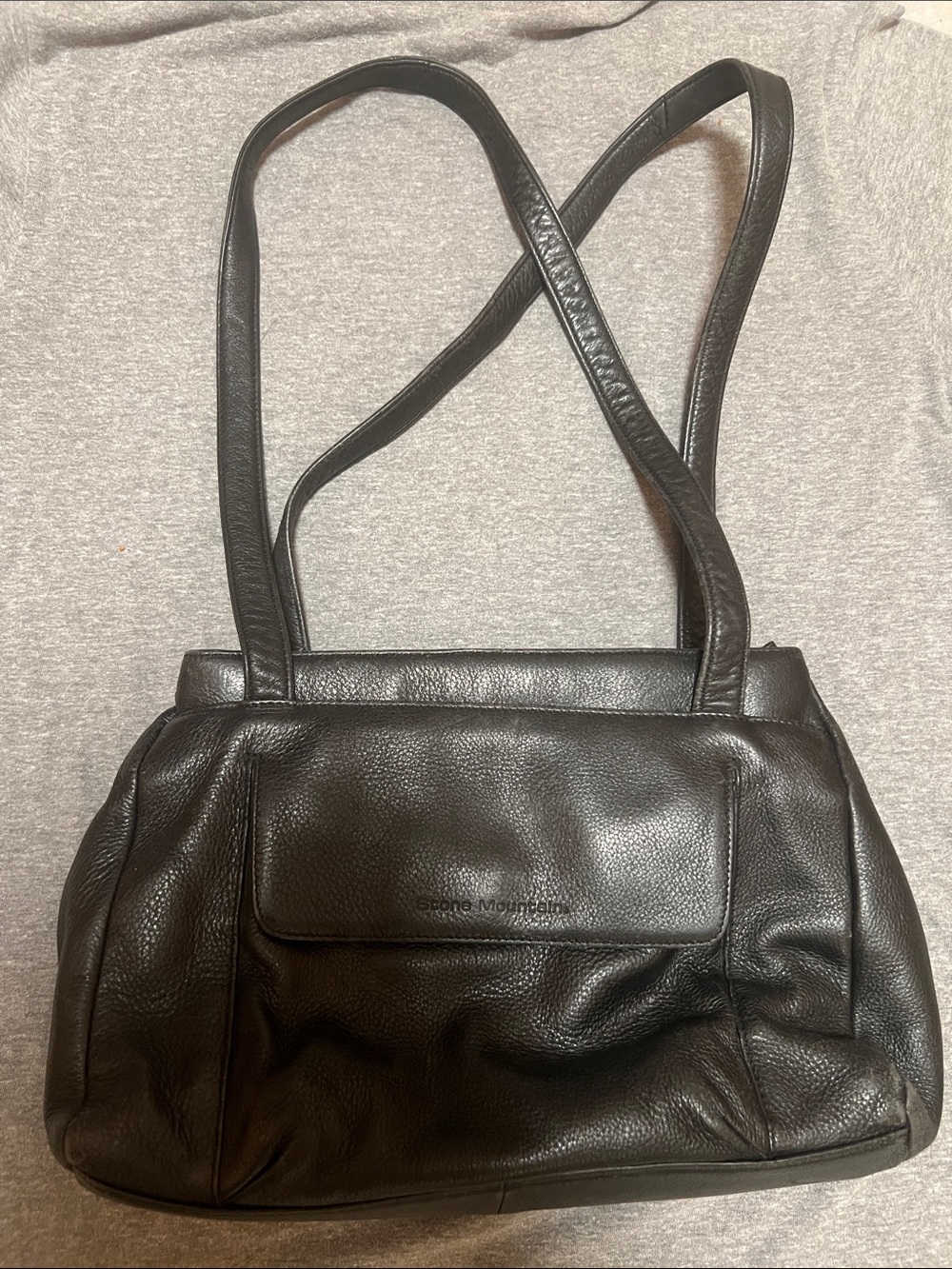 Stone Mountain Accessories Black Leather Shoulder Bag with Front Flap Pocket
